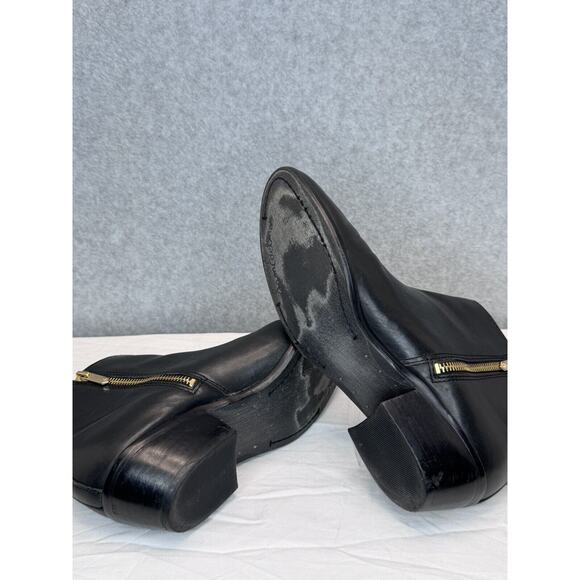 Sam Edelman Women's Peter Black Leather zip up Ankle Boots Gold Buckle Size 8m - Picture 5 of 8